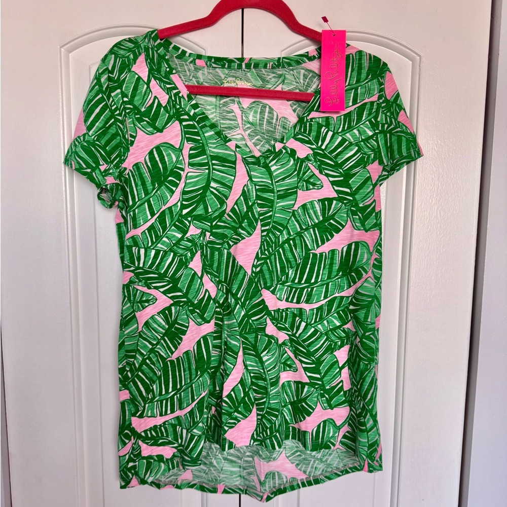 Lilly Pulitzer Etta V-neck Short Sleeve T-Shirt Conch Shell Pink NWT Siz…